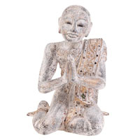 Deko Statue Mnche 1x sitzend + 1x betend Holz