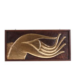 Wandbild Hand Teak-Holz links / gold